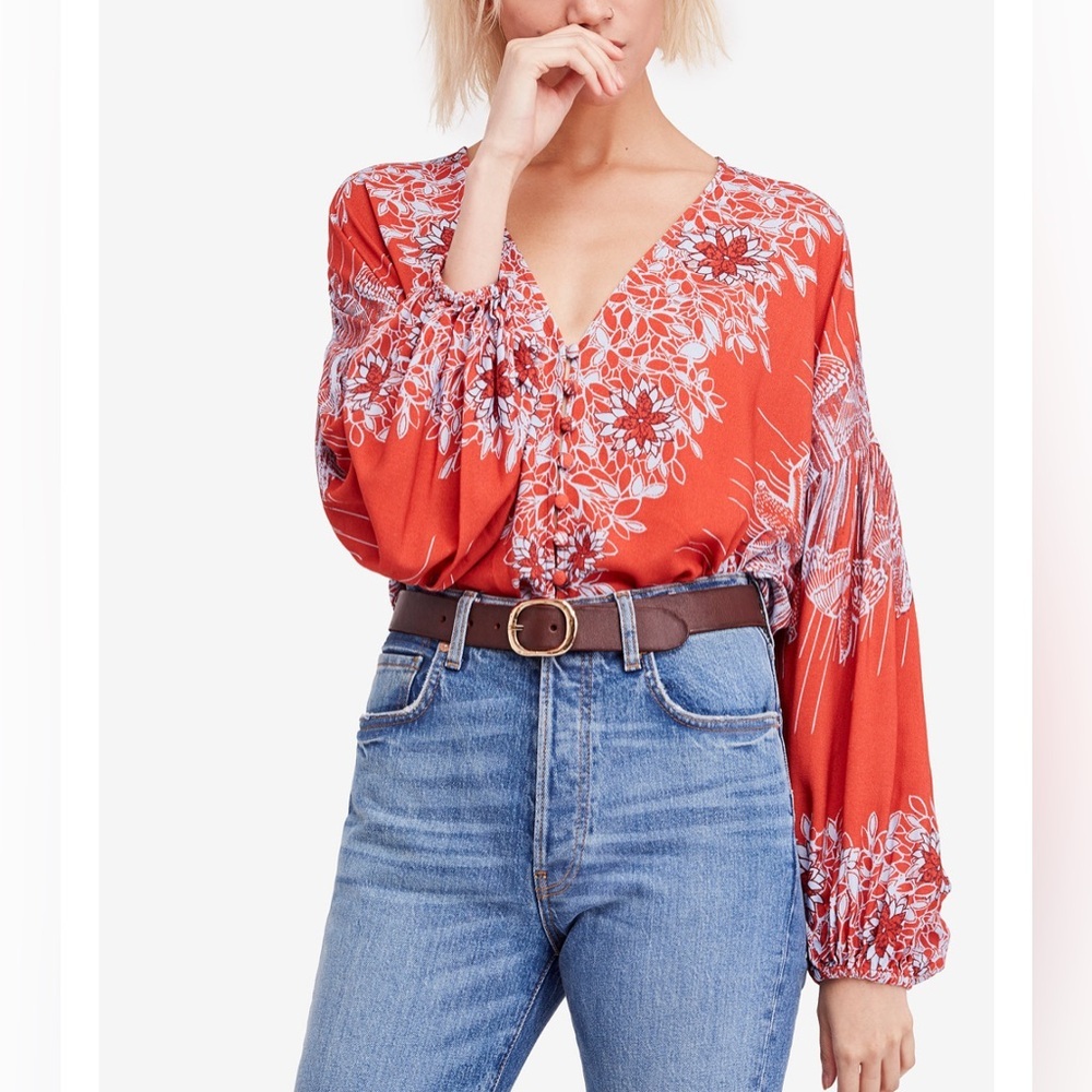 Free People Birds of a Feather Floral Blouse Size S